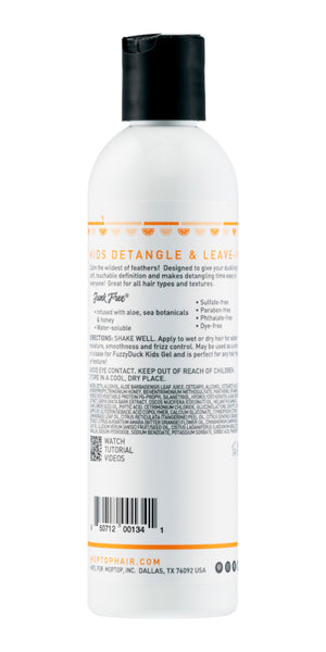 Back view of a FuzzyDuck Kids Detangle and Leave-In bottle